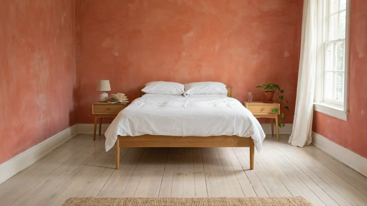 Bedroom with warm terracotta limewash walls